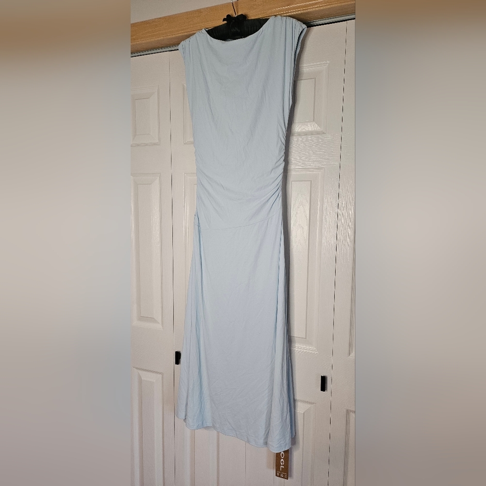 OGL Light Blue Boatneck Side Ruched New Airy Brami Midi Dress - Picture 6 of 8